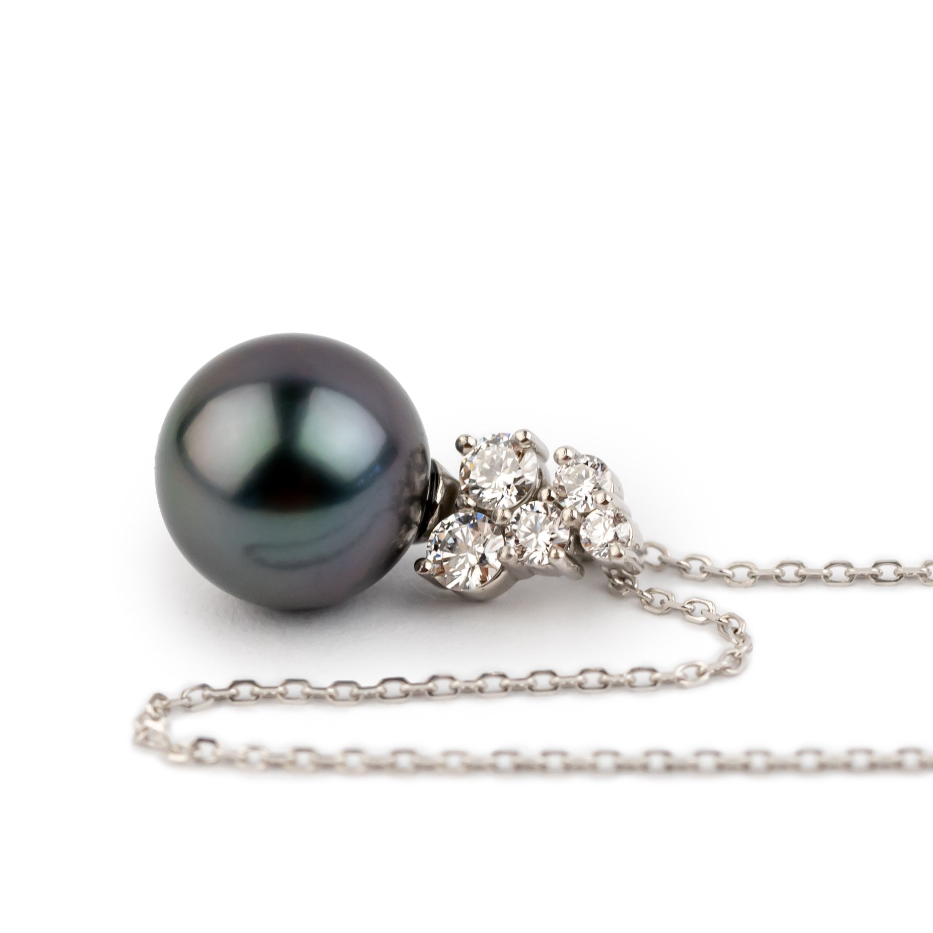 Purple Eclipse Tahitian Pearl & Diamond Asteria Necklace on 14K White Gold