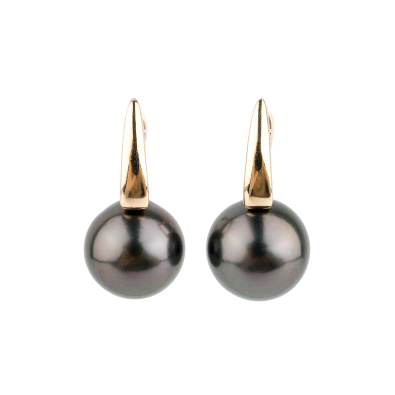 Eclipse Black 9mm Tahitian Pearl Lever Back Hoop Earrings