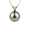 Peacock Green 9.6mm Tahitian Pearl I'a Necklace on 14K Rose Gold