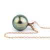 Peacock Green 9.6mm Tahitian Pearl I'a Necklace on 14K Rose Gold