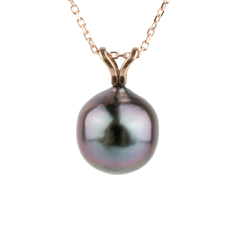 Lavender-Blue 9.3mm Tahitian Pearl I'a Necklace on 14K Rose Gold