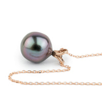 Lavender-Blue 9.3mm Tahitian Pearl I'a Necklace on 14K Rose Gold