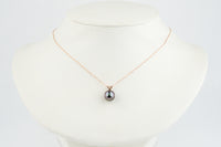Lavender-Blue 9.3mm Tahitian Pearl I'a Necklace on 14K Rose Gold