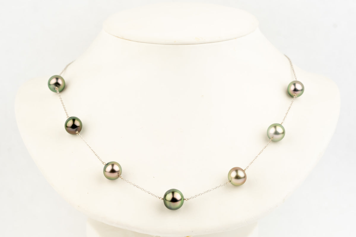 Rose Garden Tin-Cup Tahitian Pearl Necklace on 14K White Gold