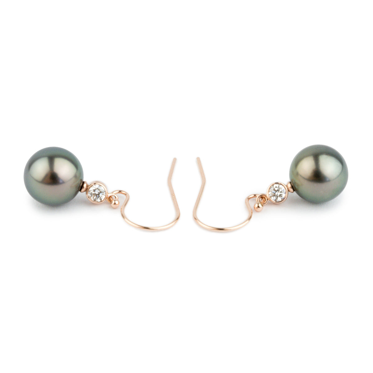 Tahitian Pearl & Diamond Aurora French Hook Earrings on 14K Rose Gold