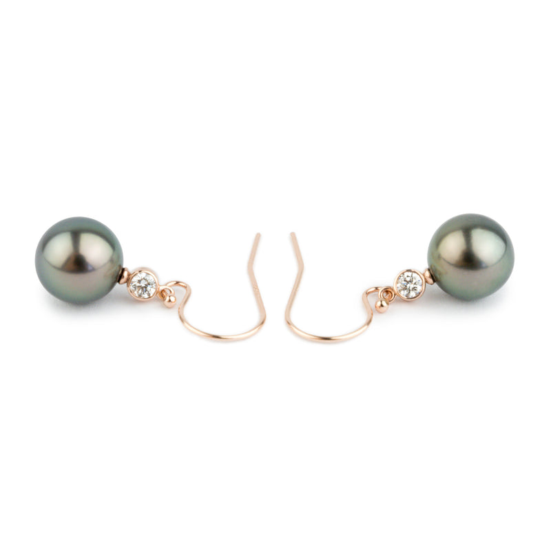 Tahitian Pearl & Diamond Aurora French Hook Earrings on 14K Rose Gold