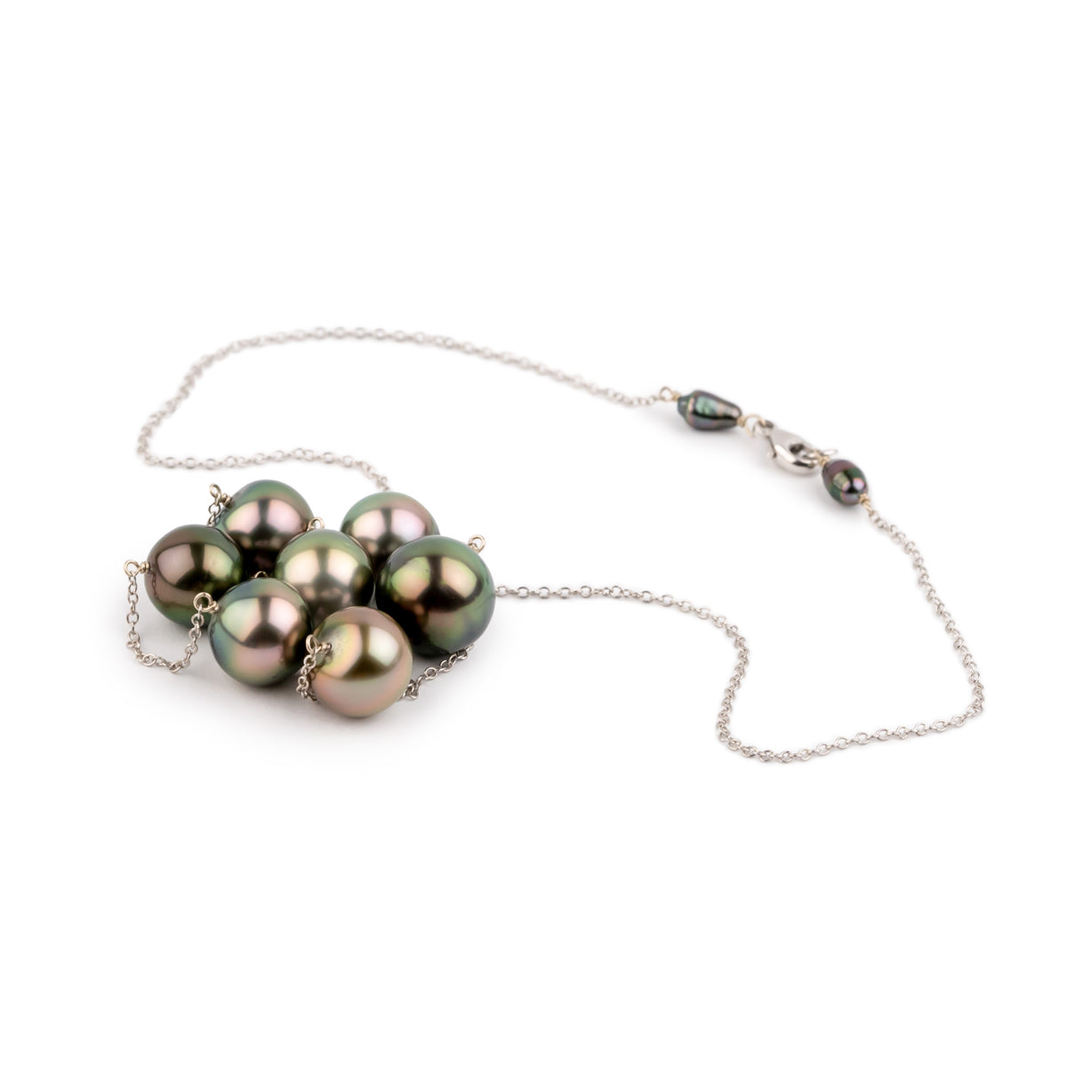 Rose Garden Tin-Cup Tahitian Pearl Necklace on 14K White Gold