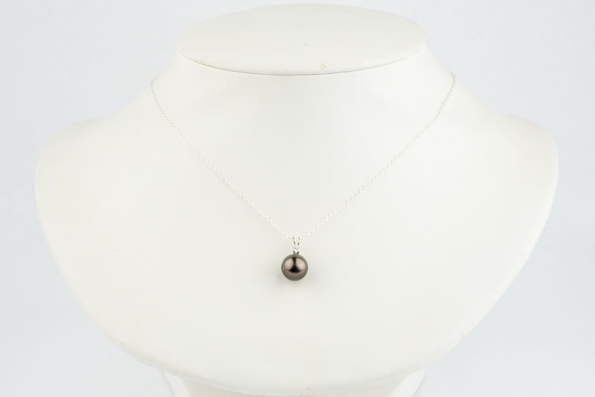 Tahitian Pearl & Diamond Aubergine Green Étoile Necklace on Sterling Silver