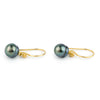 Indigo-Green Circled Tahitian Pearl Gold Vermeil Hook Earrings
