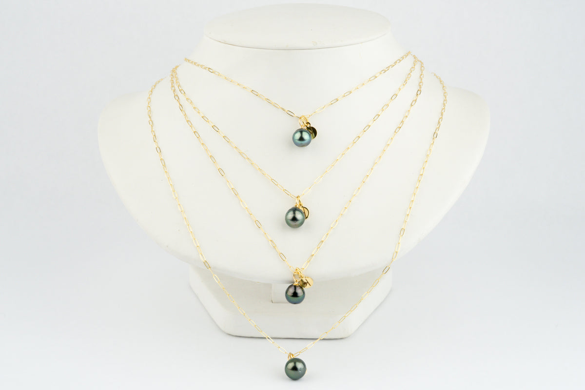 Blue-Green Peacock Tahitian Pearl Charm Necklace