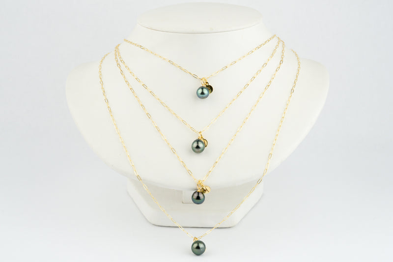 Blue-Green Peacock Tahitian Pearl Charm Necklace