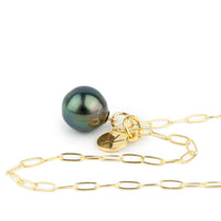 Blue-Green Peacock Tahitian Pearl Charm Necklace