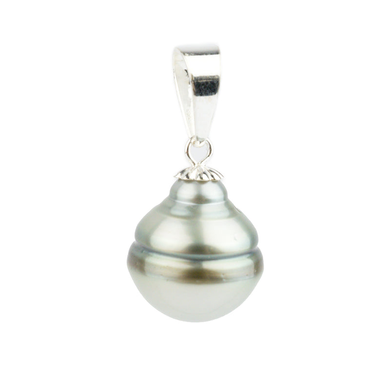 Light Green Circled 13.3mm Tahitian Pearl Pendant on Sterling Silver