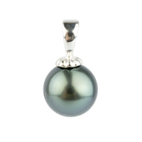Indigo-Green 10.7mm Tahitian Pearl Pendant on Argentium Silver