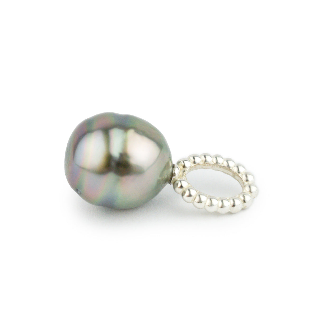 Pink-Green Circled 9.5mm Tahitian Pearl Pendant on Sterling Silver
