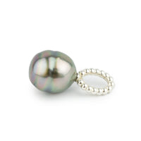 Pink-Green Circled 9.5mm Tahitian Pearl Pendant on Sterling Silver