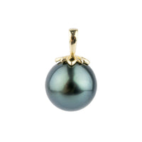 Deep Indigo 10.2mm Tahitian Pearl Pendant on 14K Yellow Gold