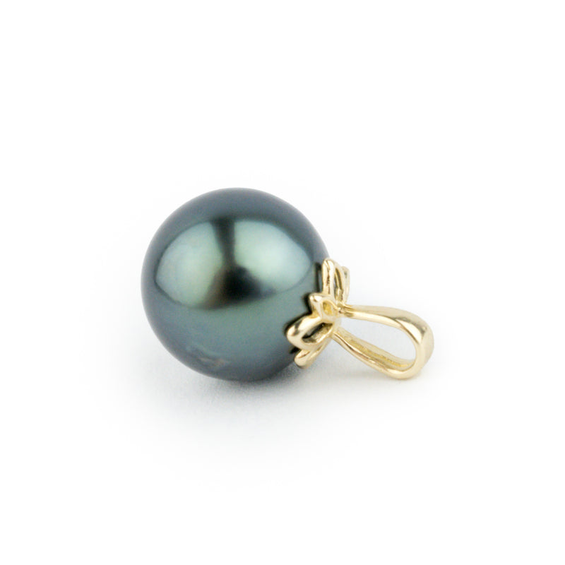 Deep Indigo 10.2mm Tahitian Pearl Pendant on 14K Yellow Gold