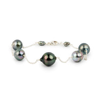 Cool Tones Circled Tin-Cup Tahitian Pearl Bracelet on Sterling Silver
