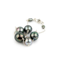 Cool Tones Circled Tin-Cup Tahitian Pearl Bracelet on Sterling Silver