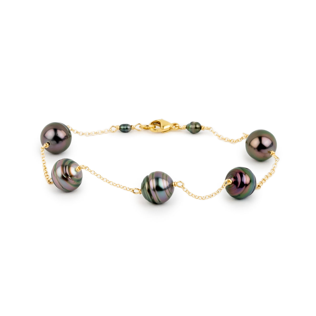 Crimson Pink Circled Tin-Cup Tahitian Pearl Bracelet on 14/20 Gold Filled