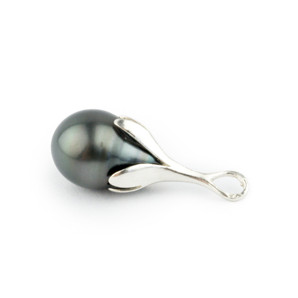 Forest Green 9.5mm Drop Tahitian Pearl Pendant on Sterling Silver