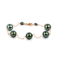 Luscious Green Tahitian Pearl Tin Cup Bracelet on 14K Rose Gold