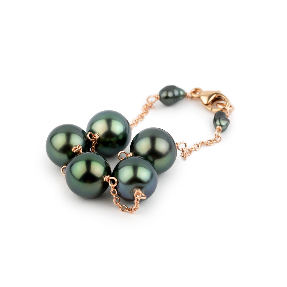 Luscious Green Tahitian Pearl Tin Cup Bracelet on 14K Rose Gold