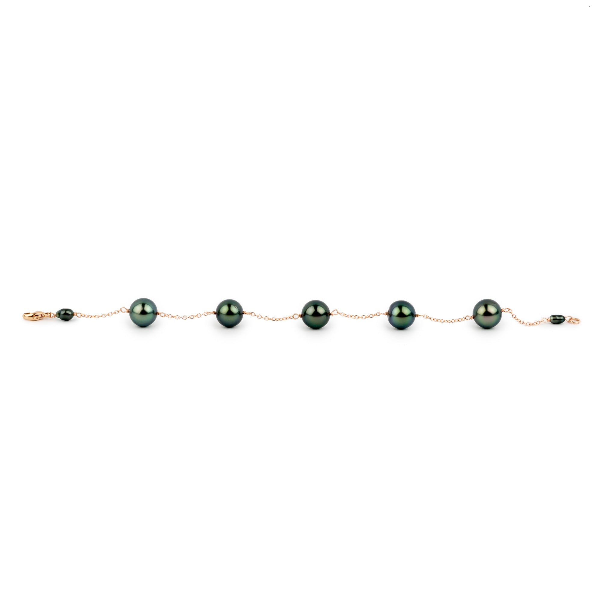 Luscious Green Tahitian Pearl Tin Cup Bracelet on 14K Rose Gold