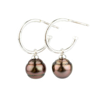 Aubergine Circled Tahitian Pearl Hoop Earrings on Sterling Silver