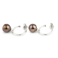 Aubergine Circled Tahitian Pearl Hoop Earrings on Sterling Silver