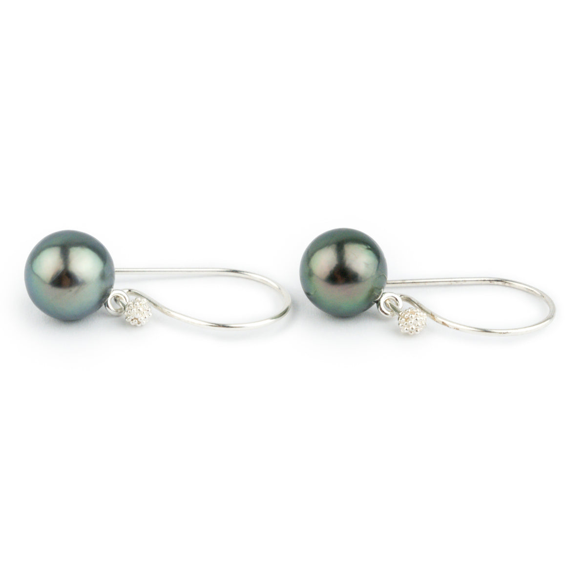 Blue-Green Peacock Tahitian Pearl Hook Earrings on Sterling Silver