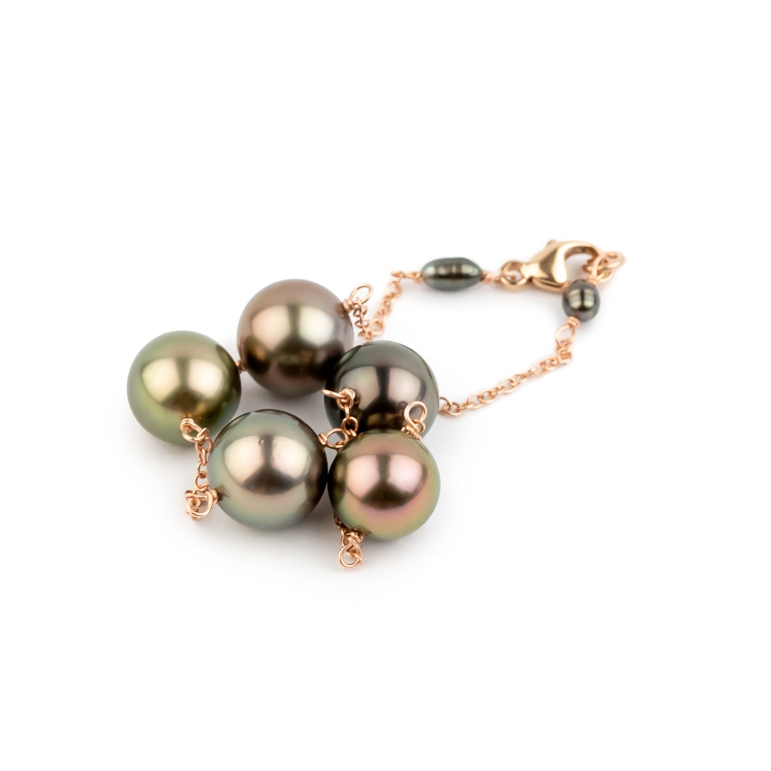 Coppery Sunset Tahitian Pearl Tin Cup Bracelet on 14K Rose Gold