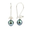 Indigo Circled Tahitian Pearl Hibiscus Hook Earrings