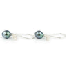 Indigo Circled Tahitian Pearl Hibiscus Hook Earrings