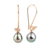 Pink-Green Circled Tahitian Pearl Hibiscus Rose Gold Vermeil Hook Earrings
