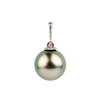 Light Pink Peacock 9.2mm Tahitian Pearl Mermaid Pendant on 14K White Gold
