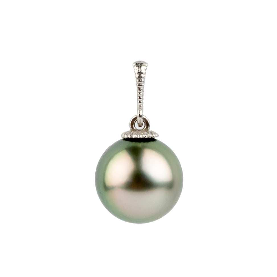 Light Pink Peacock 9.2mm Tahitian Pearl Mermaid Pendant on 14K White Gold