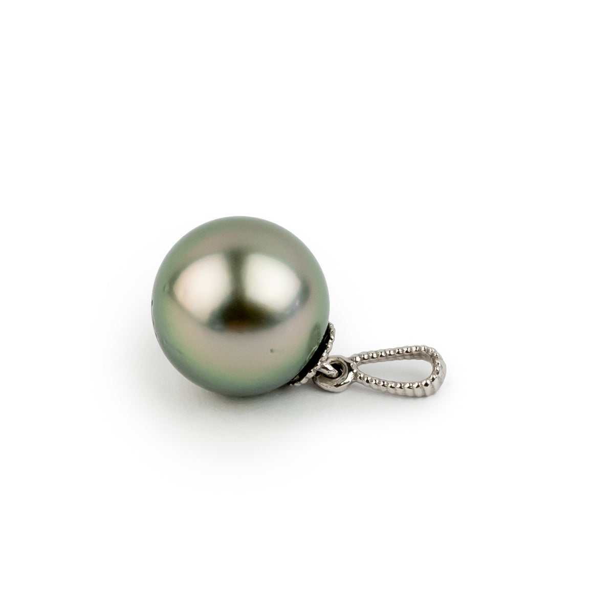 Light Pink Peacock 9.2mm Tahitian Pearl Mermaid Pendant on 14K White Gold