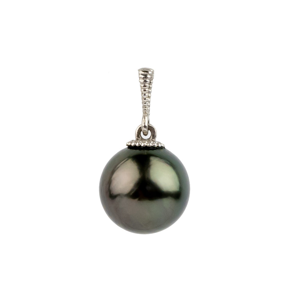 Dark Green 9.2mm Tahitian Pearl Mermaid Pendant on 14K White Gold