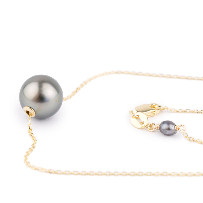 Stormy Blue-Green 9.4mm Pearl Solitaire Necklace on 14K Yellow Gold