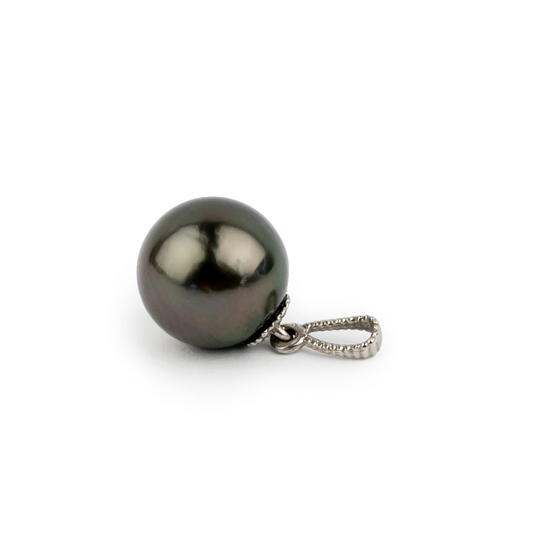 Dark Green 9.2mm Tahitian Pearl Mermaid Pendant on 14K White Gold