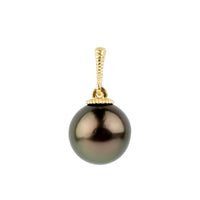 Aubergine Green 9mm Tahitian Pearl Mermaid Pendant on 14K Yellow Gold