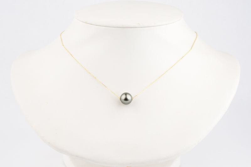 Stormy Blue-Green 9.4mm Pearl Solitaire Necklace on 14K Yellow Gold