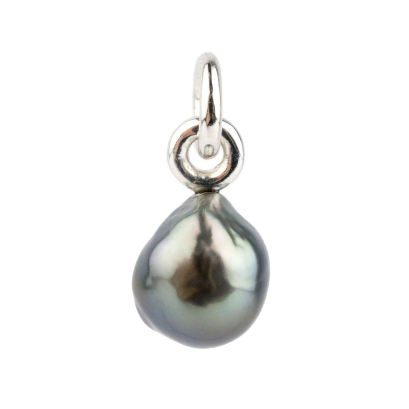 Indigo-Green Baroque Tahitian Pearl Rava Pendant on Sterling Silver