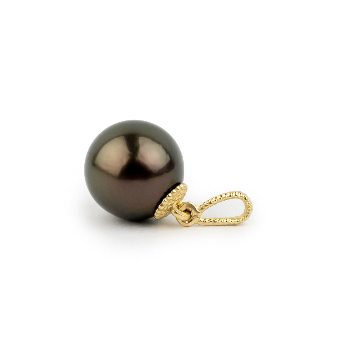 Aubergine Green 9mm Tahitian Pearl Mermaid Pendant on 14K Yellow Gold