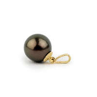 Aubergine Green 9mm Tahitian Pearl Mermaid Pendant on 14K Yellow Gold