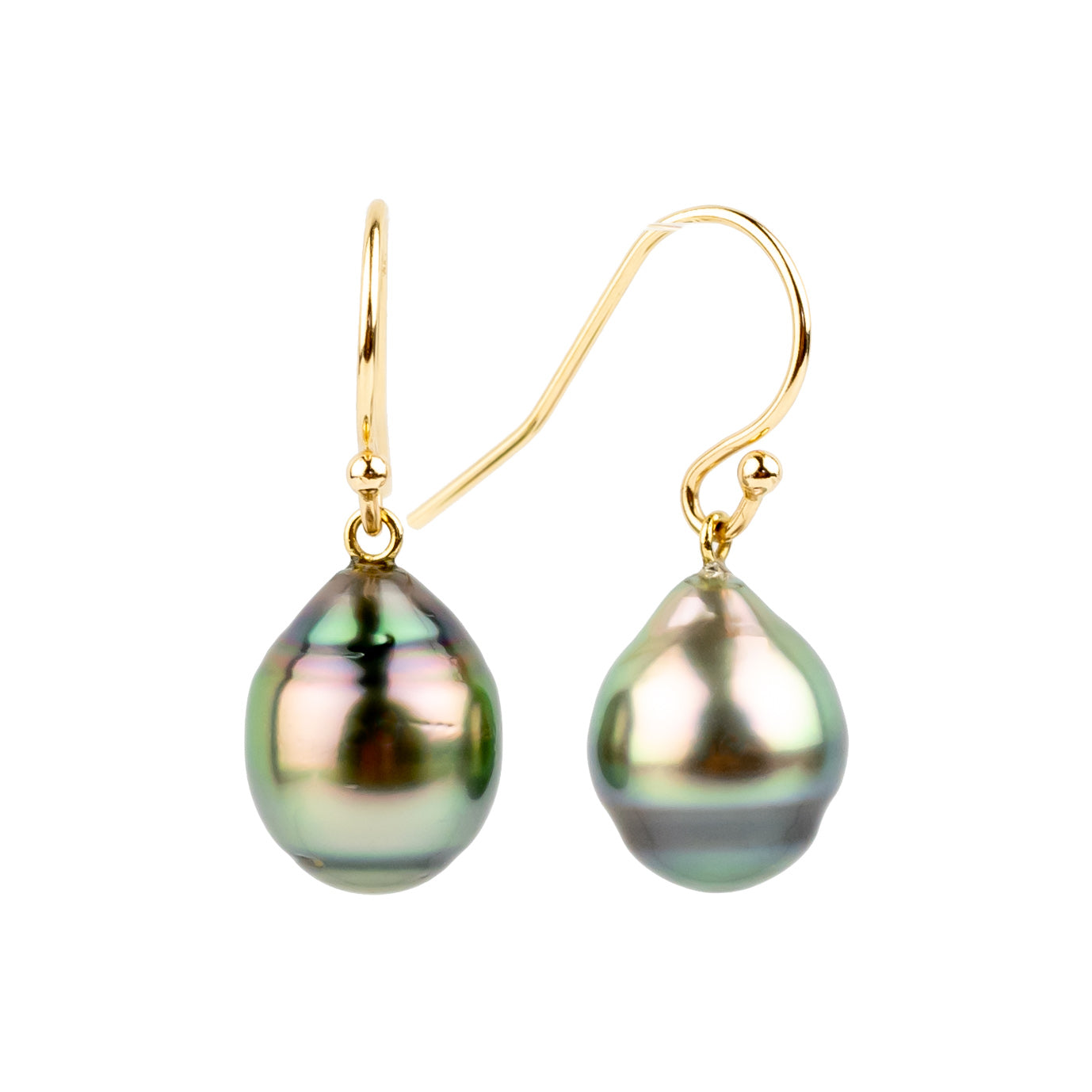 Rainbow Drop Tahitian Pearl Dangle Earrings on 14K Yellow Gold