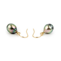 Rainbow Drop Tahitian Pearl Dangle Earrings on 14K Yellow Gold