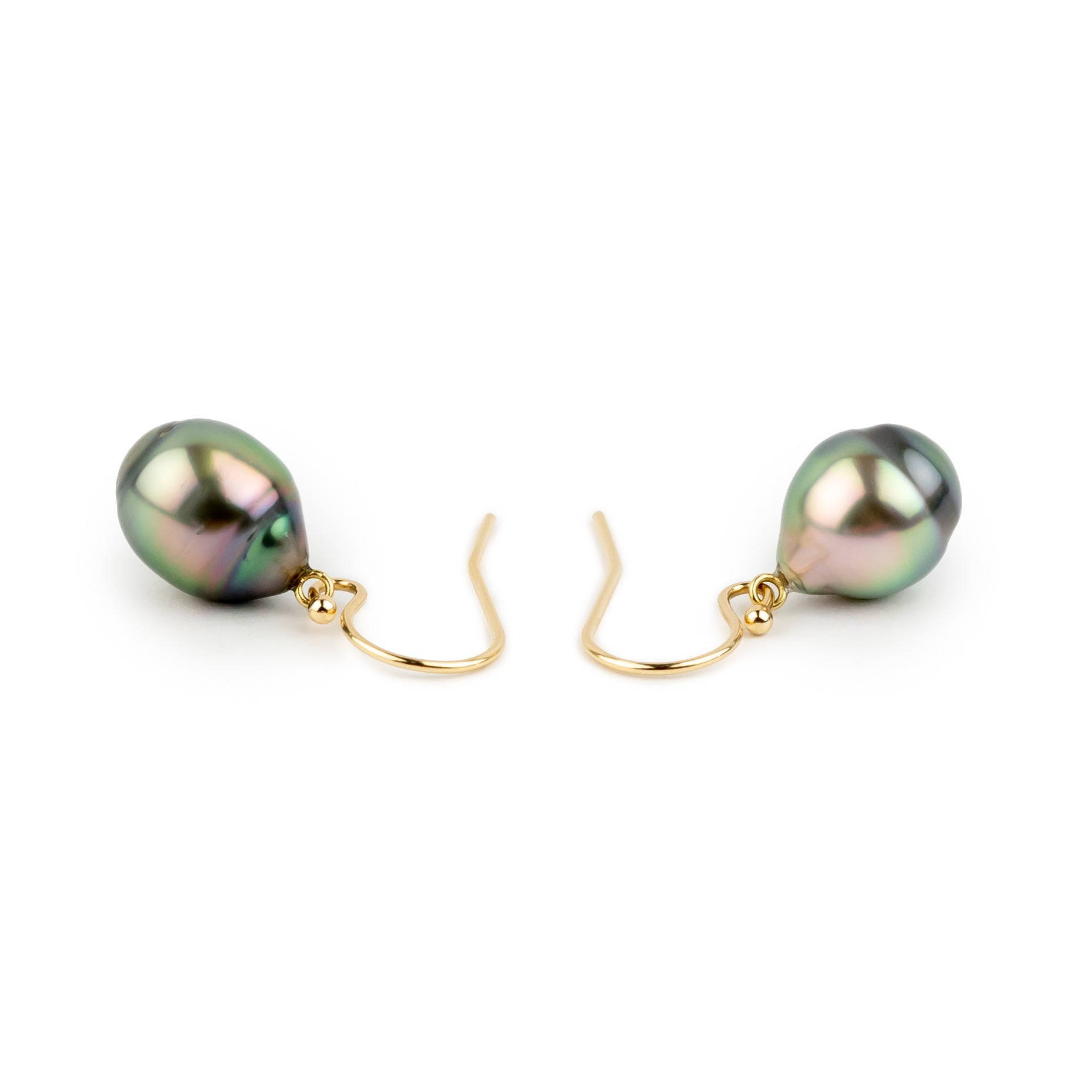 Rainbow Drop Tahitian Pearl Dangle Earrings on 14K Yellow Gold